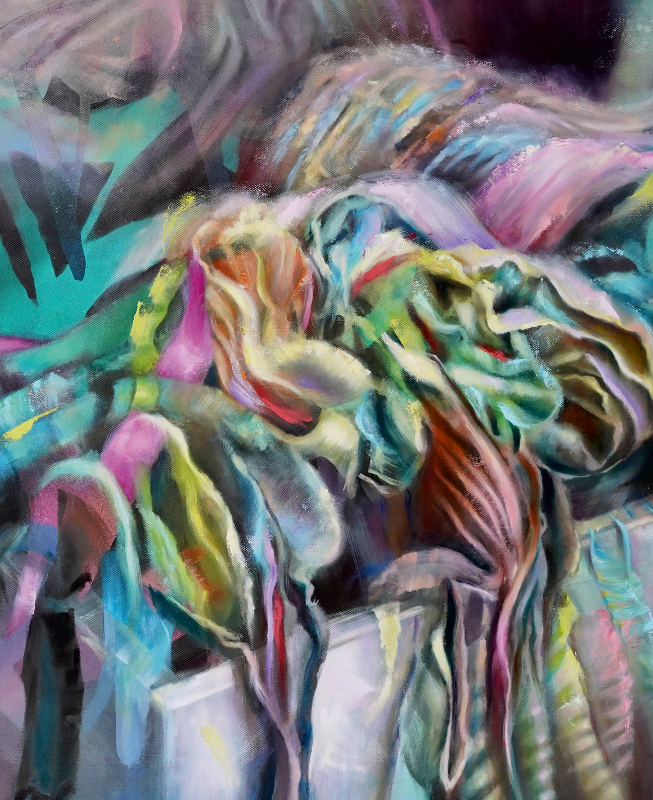 Date with Tintoretto, 2025, 95 x 150 cm, Öl auf Leinwand, © Liane Köhnlein